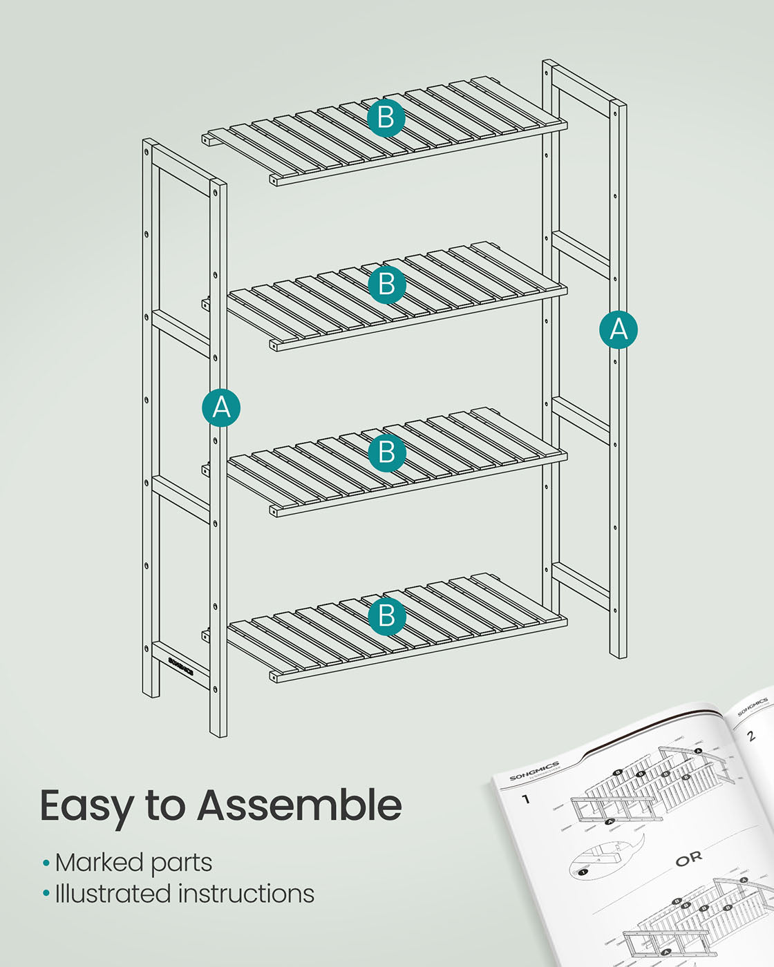 4-Tier Bamboo Storage Shelf – White – Multifunctional Design for Hallway, Bathroom, Living Room, Balcony, Kitchen – 26 x 60 x 100 cm