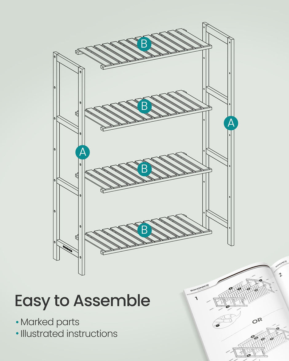 4-Tier Bamboo Storage Shelf – White – Multifunctional Design for Hallway, Bathroom, Living Room, Balcony, Kitchen – 26 x 60 x 100 cm