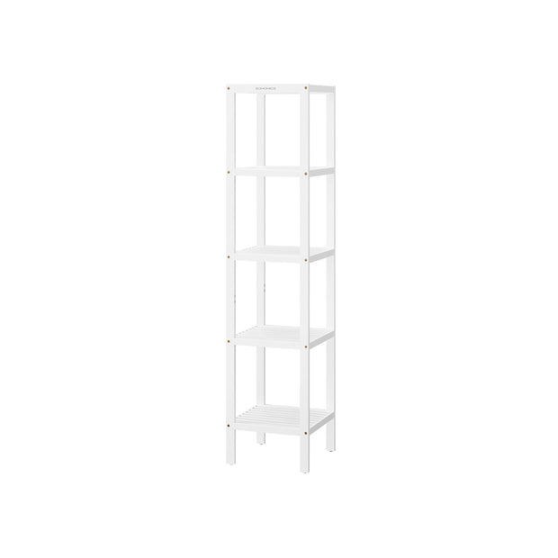 5-Tier Storage Shelf – Bamboo – Cloud White – Space-Saving Design for Narrow Areas