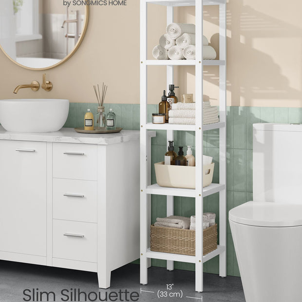 5-Tier Storage Shelf – Bamboo – Cloud White – Space-Saving Design for Narrow Areas