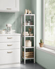 5-Tier Storage Shelf – Bamboo – Cloud White – Space-Saving Design for Narrow Areas