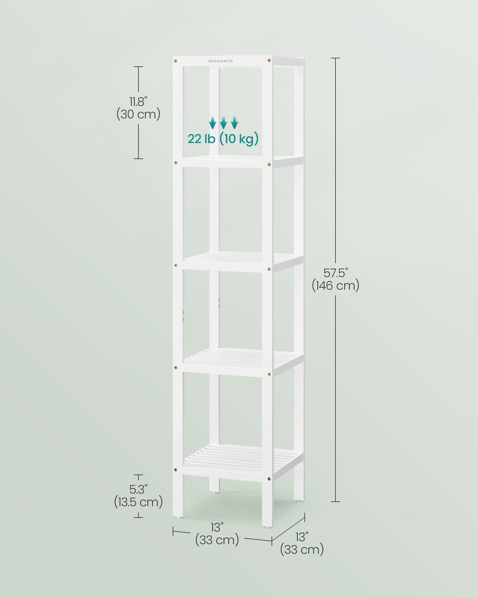 5-Tier Storage Shelf – Bamboo – Cloud White – Space-Saving Design for Narrow Areas