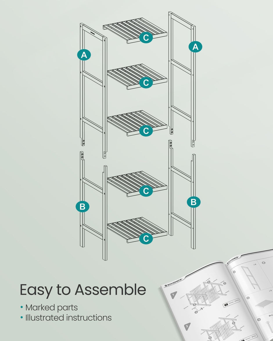 5-Tier Storage Shelf – Bamboo – Cloud White – Space-Saving Design for Narrow Areas