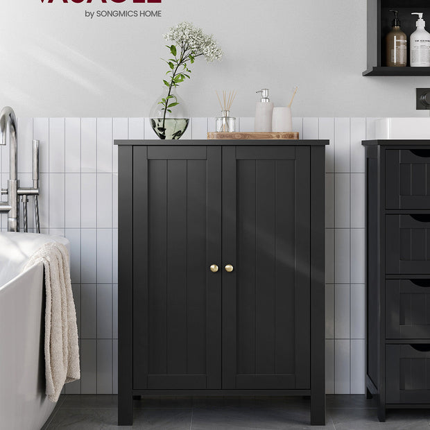 Bathroom Cabinet – Wood – Ink Black – Freestanding with Adjustable Shelves