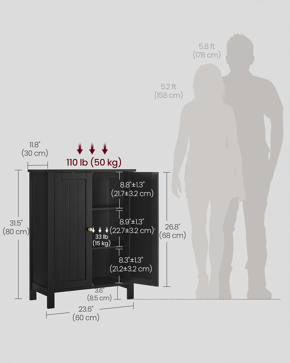 Bathroom Cabinet – Wood – Ink Black – Freestanding with Adjustable Shelves
