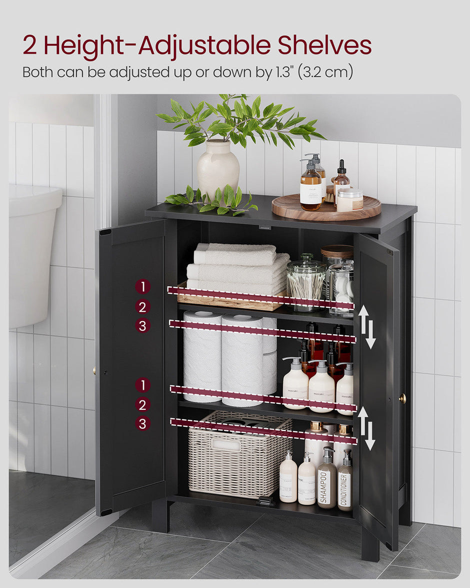 Bathroom Cabinet – Wood – Ink Black – Freestanding with Adjustable Shelves