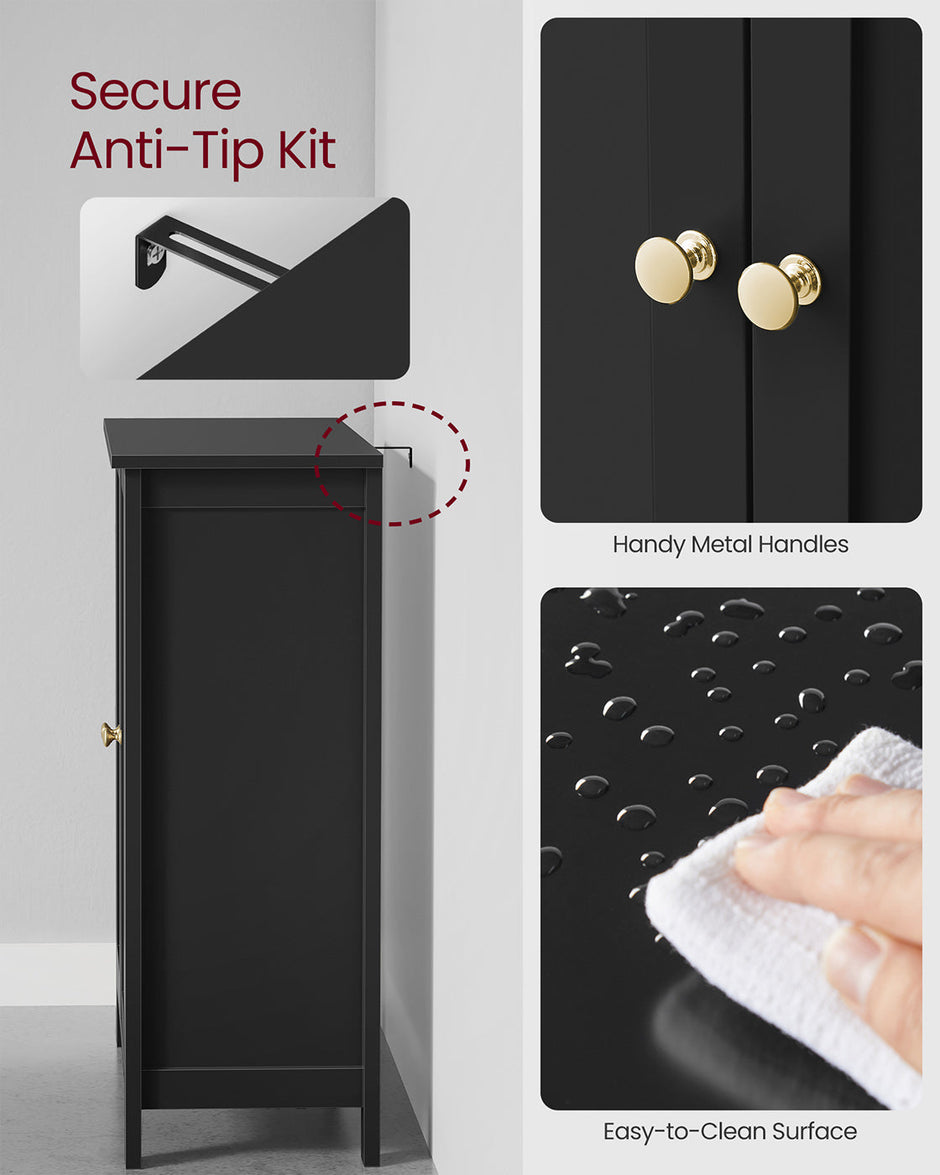 Bathroom Cabinet – Wood – Ink Black – Freestanding with Adjustable Shelves