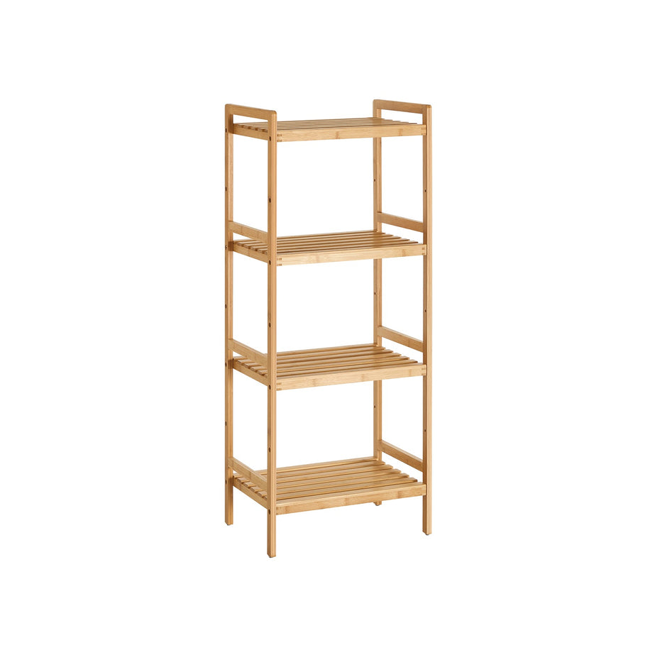 4-Tier Bamboo Shelving Unit – Bamboo – Natural – Versatile Storage Solution for Home Spaces