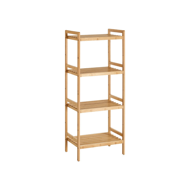 4-Tier Bamboo Shelving Unit – Bamboo – Natural – Versatile Storage Solution for Home Spaces