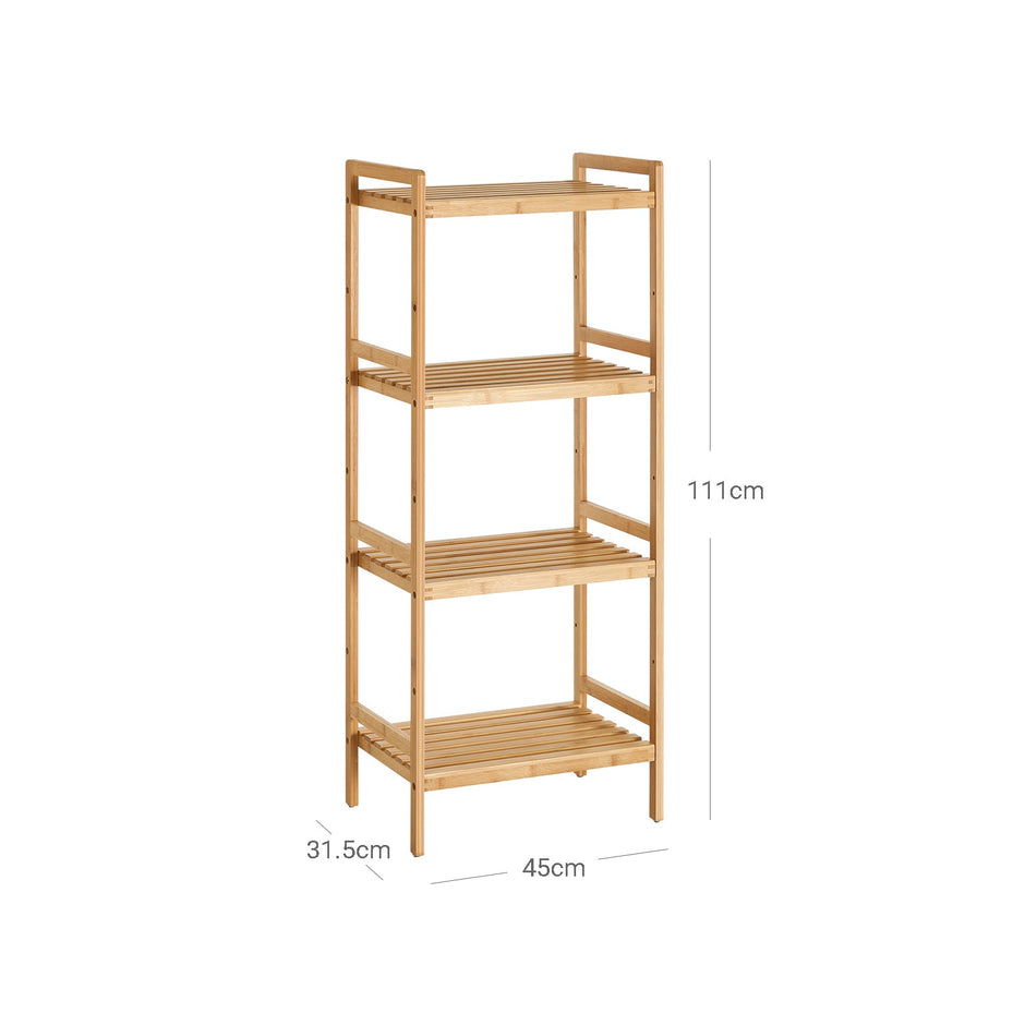 4-Tier Bamboo Shelving Unit – Bamboo – Natural – Versatile Storage Solution for Home Spaces