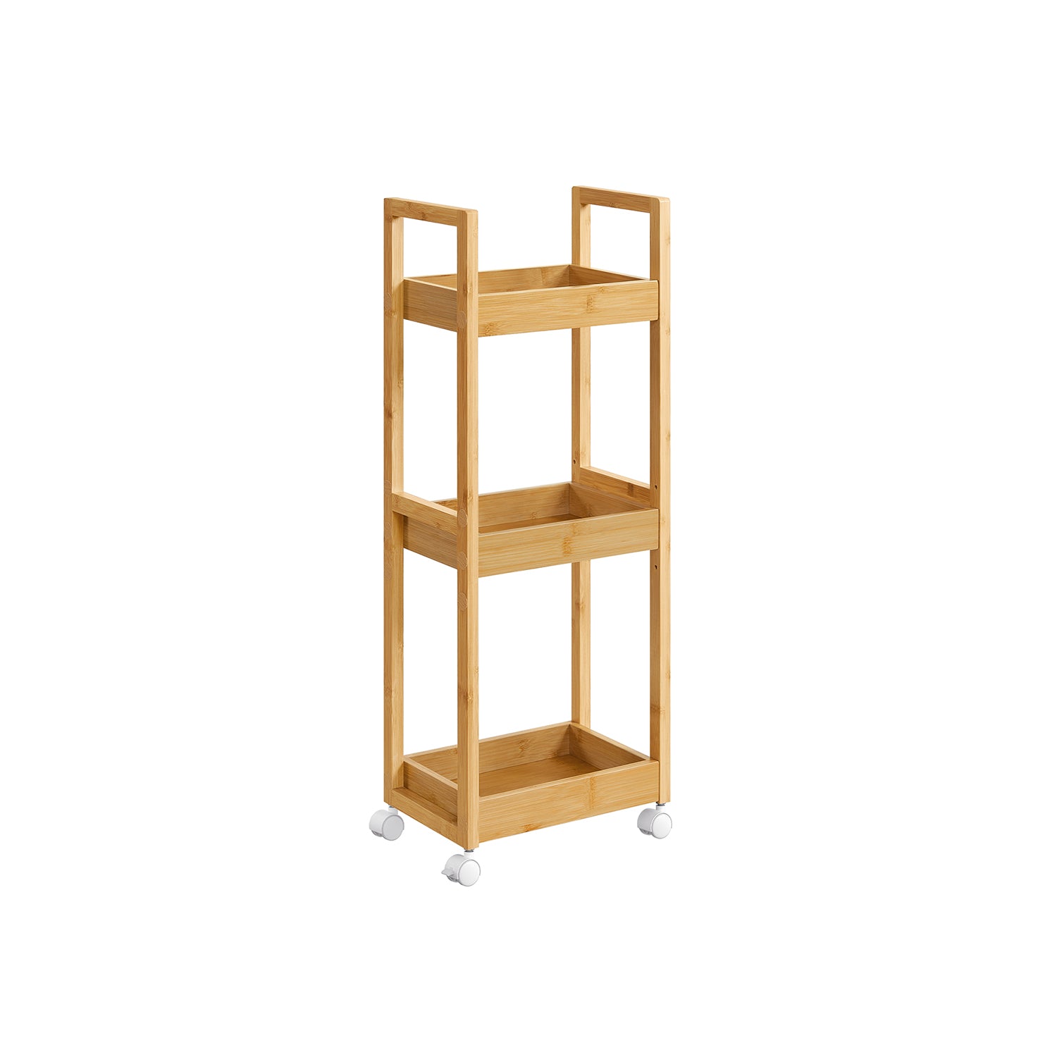 3-Tier Bathroom Trolley – Bamboo – Natural – Space-Saving Design with Wheels