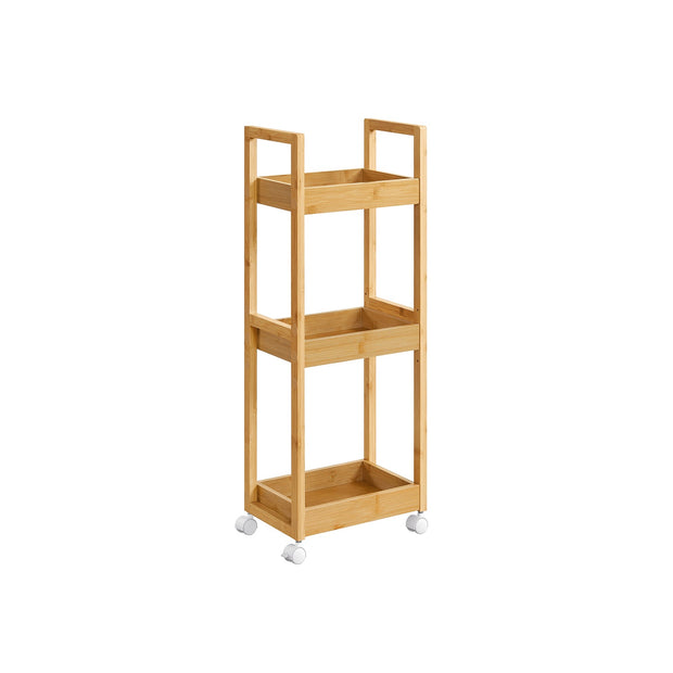 3-Tier Bathroom Trolley – Bamboo – Natural – Space-Saving Design with Wheels