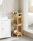 3-Tier Bathroom Trolley – Bamboo – Natural – Space-Saving Design with Wheels