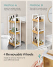 3-Tier Storage Trolley – Bamboo – White and Natural – Space-Saving on Wheels