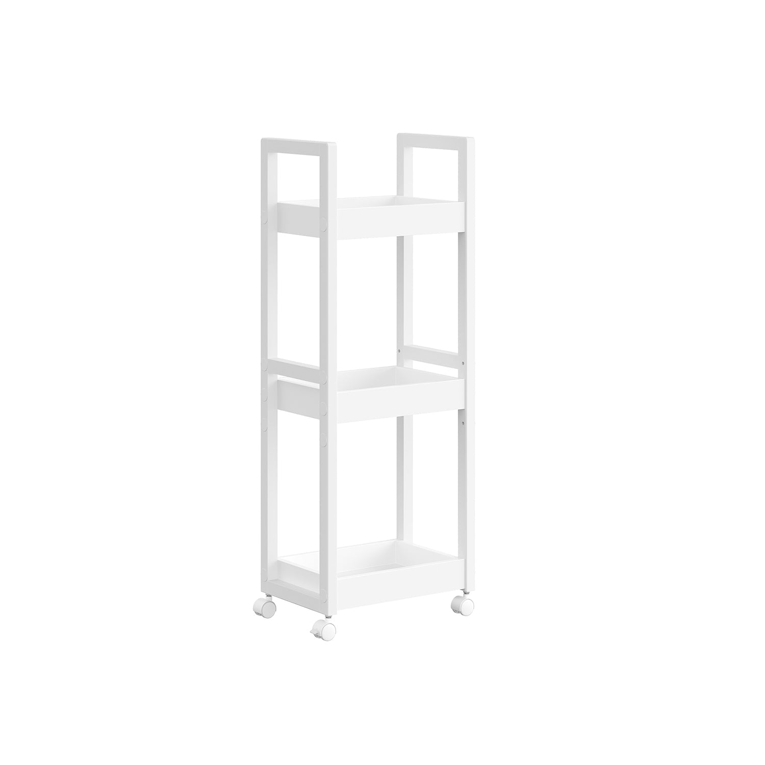 3-Tier Storage Trolley – Bamboo – White – Slim Design with Wheels