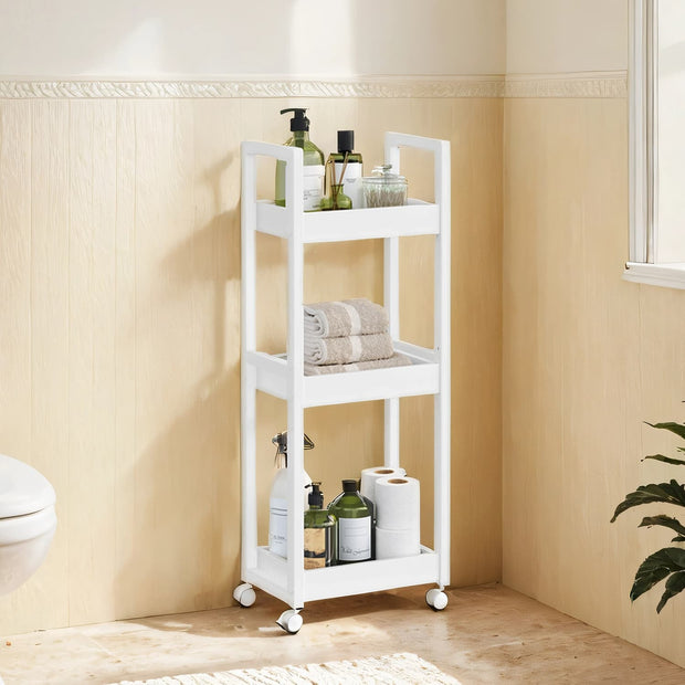 Bathroom Trolley – Bamboo – Natural – Space-Saving 3-Tier Design on Wheels