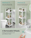 3-Tier Storage Trolley – Bamboo – White – Slim Design with Wheels