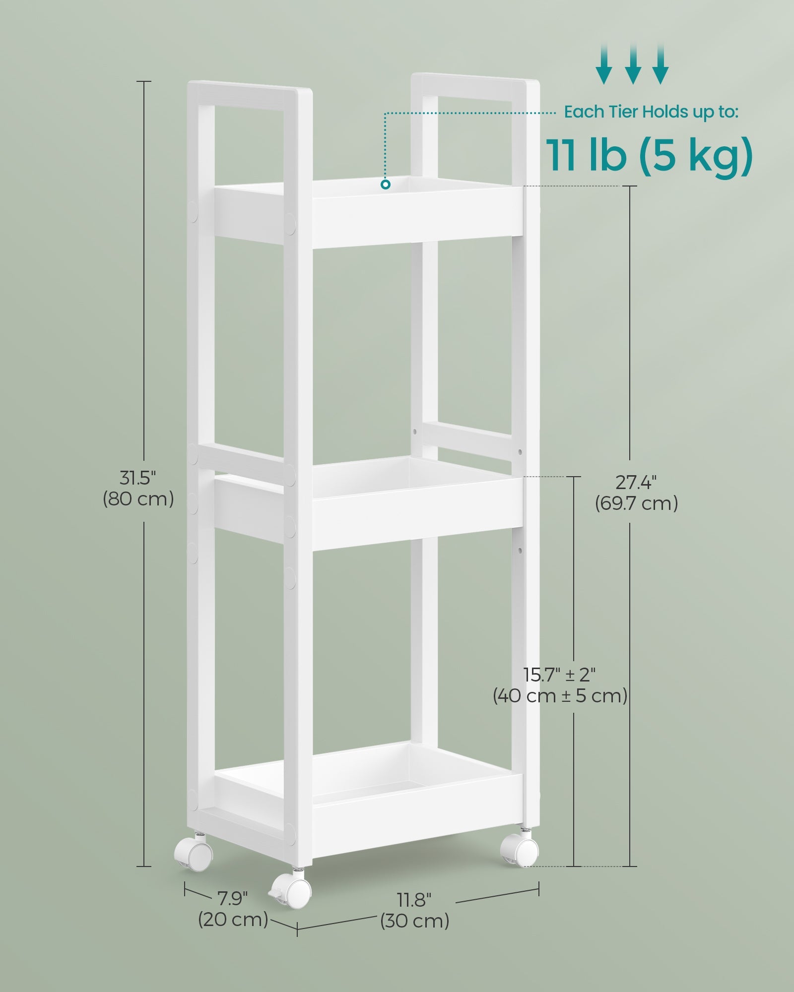 3-Tier Storage Trolley – Bamboo – White – Slim Design with Wheels