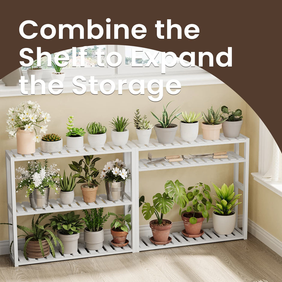 Bamboo Shelving Unit – Bamboo – White – Adjustable 3-Tier Design, Wall-Mounted or Free Standing
