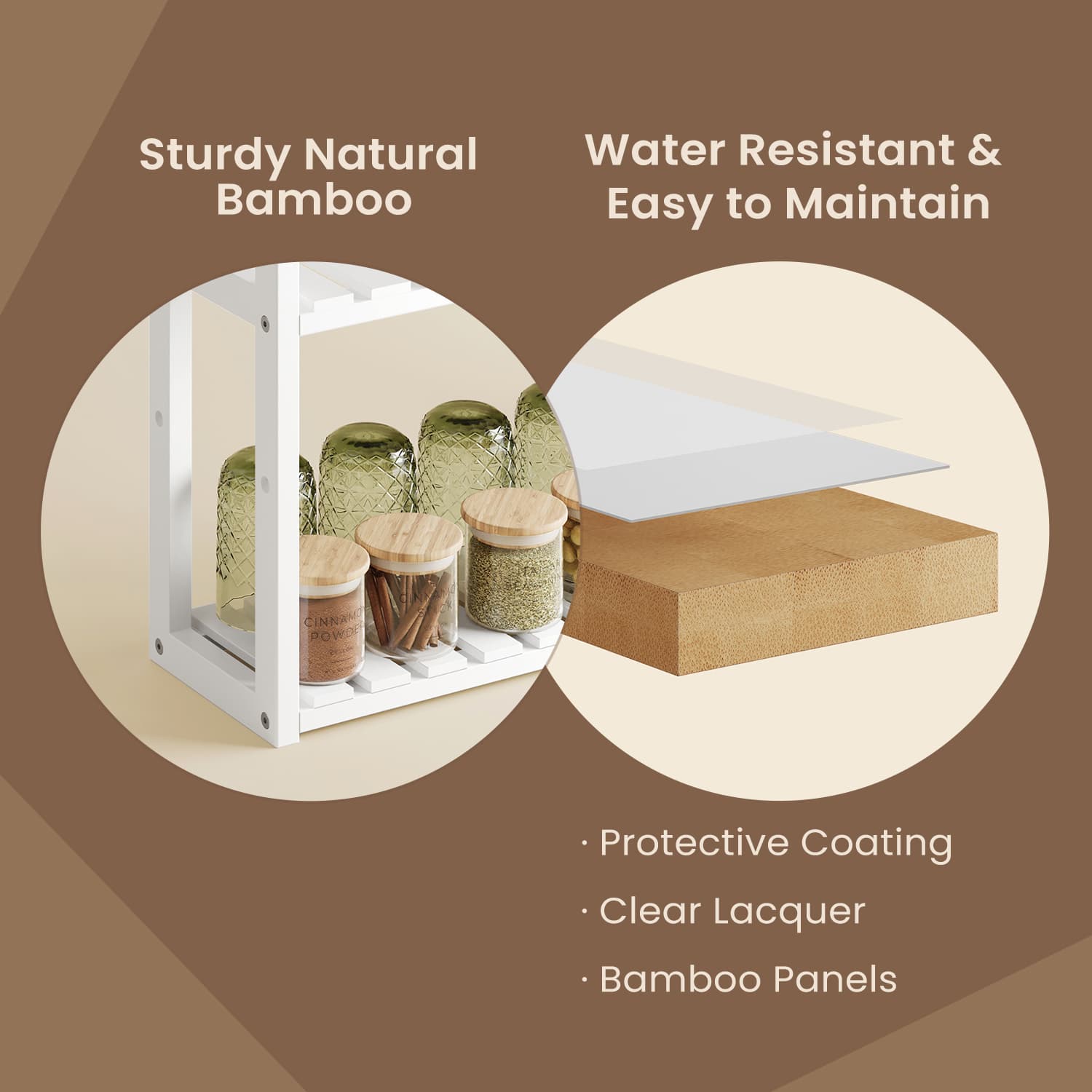 Bamboo Shelving Unit – Bamboo – White – Adjustable 3-Tier Design, Wall-Mounted or Free Standing