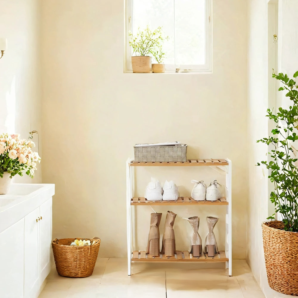 3-Tier Storage Shelf – Bamboo – Natural – Multifunctional Design for Hallway, Bathroom, Kitchen, Living Room