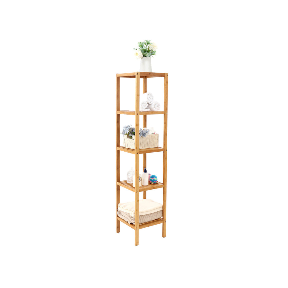 5-Tier Bamboo Shelf – Natural Finish – Versatile Standing Rack for Narrow Spaces