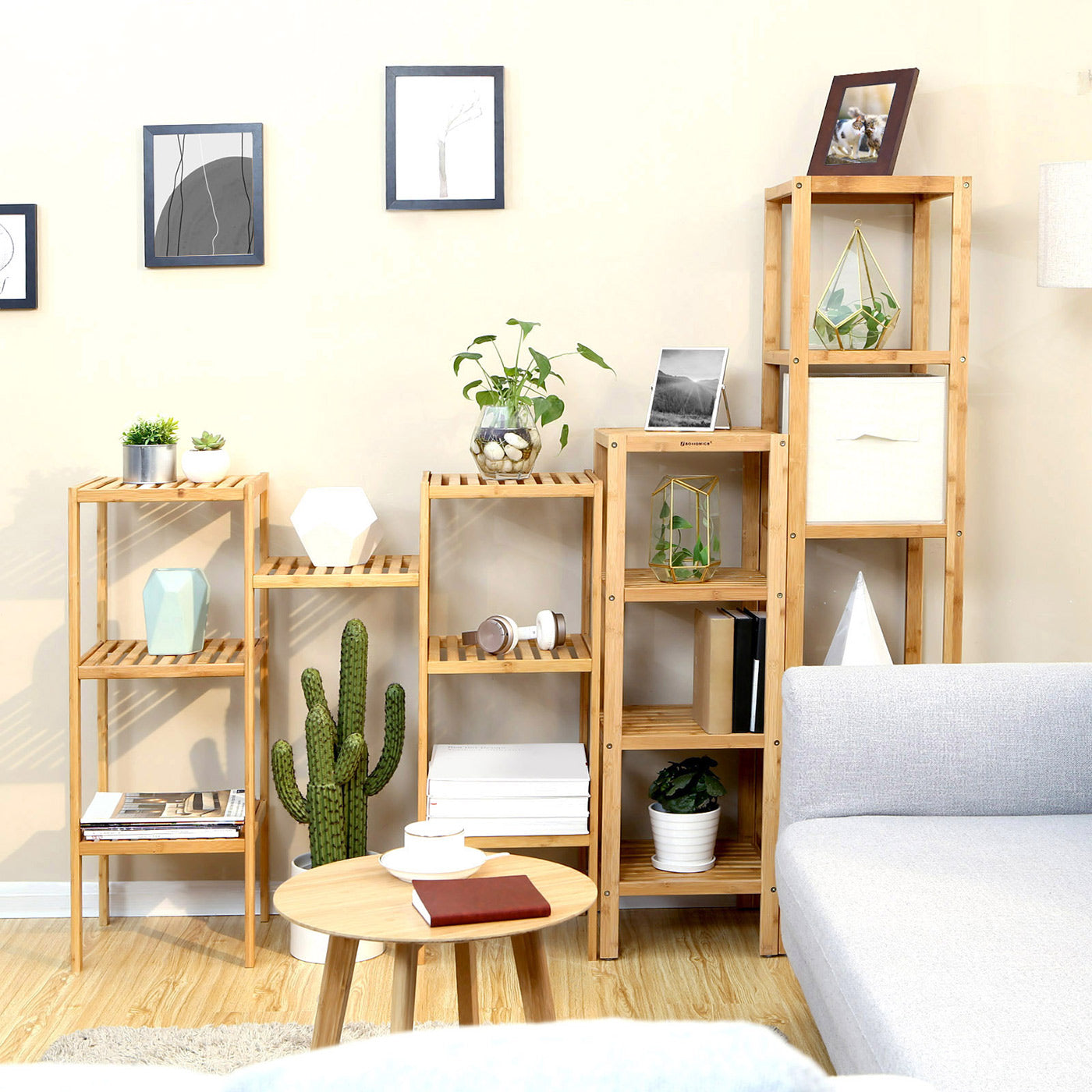 5-Tier Bamboo Shelf – Natural Finish – Versatile Standing Rack for Narrow Spaces