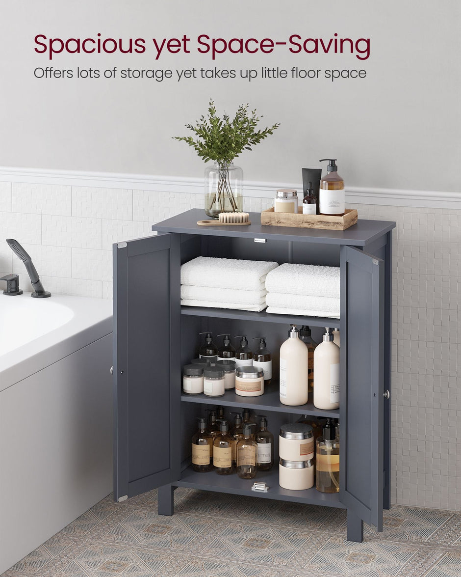 Freestanding Bathroom Cabinet – Wood – Flint Grey – Double Door with Adjustable Shelves