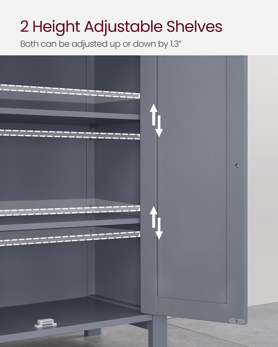 Freestanding Bathroom Cabinet – Wood – Flint Grey – Double Door with Adjustable Shelves
