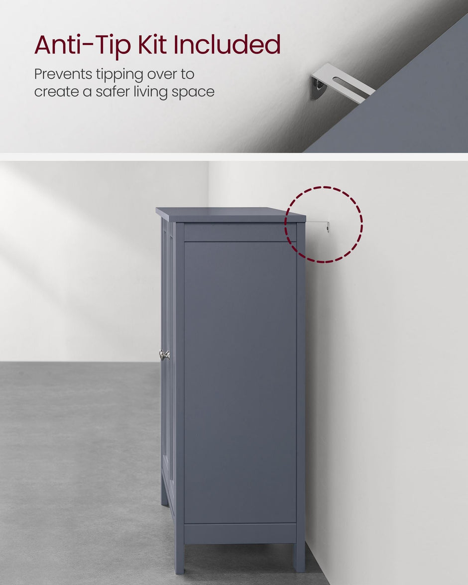 Freestanding Bathroom Cabinet – Wood – Flint Grey – Double Door with Adjustable Shelves