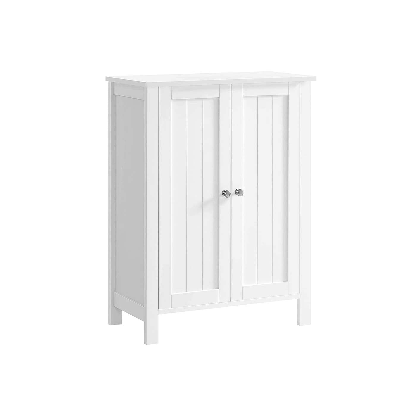 Freestanding Bathroom Cabinet – Wood – White – Double Door with Adjustable Shelves