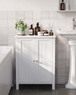 Freestanding Bathroom Cabinet – Wood – White – Double Door with Adjustable Shelves
