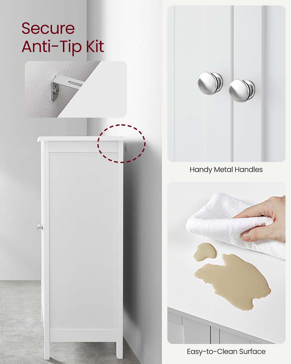 Freestanding Bathroom Storage Cabinet – Wood – White – 2 Adjustable Shelves