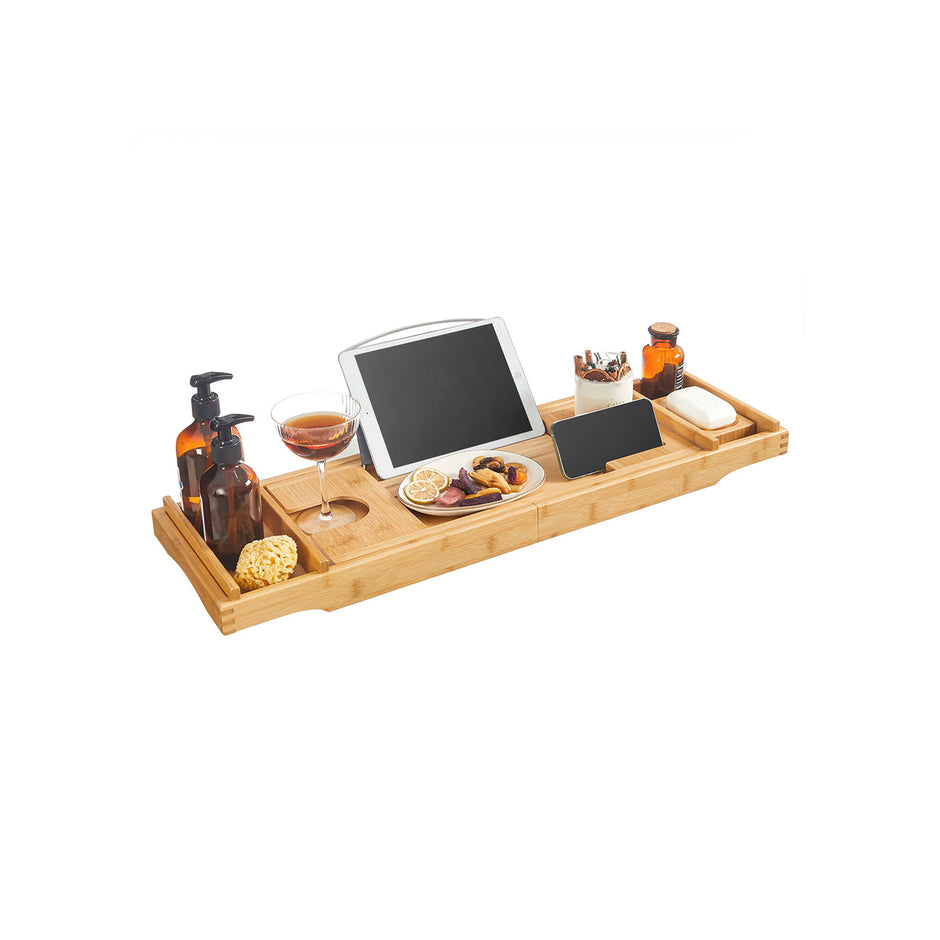 Bamboo Bath Tray – Natural – Luxury Extendable Design with Tablet and Cup Holders