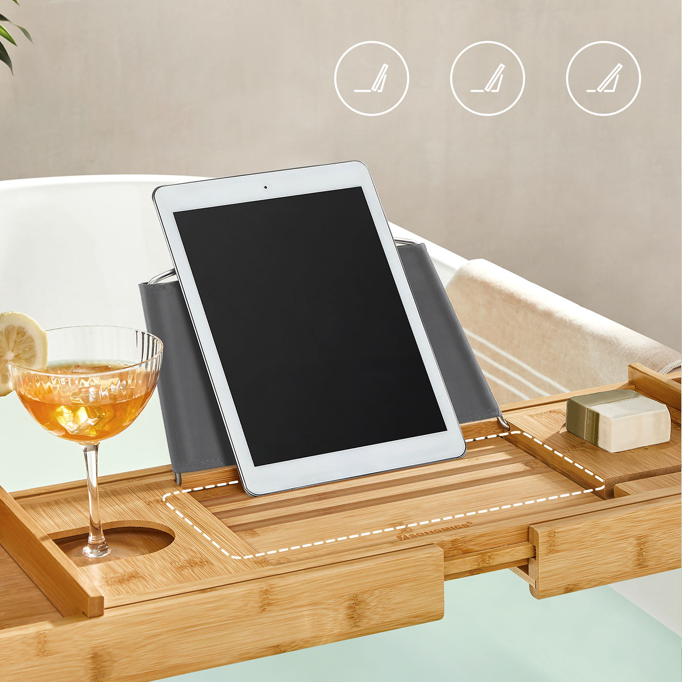Bamboo Bath Tray – Natural – Luxury Extendable Design with Tablet and Cup Holders