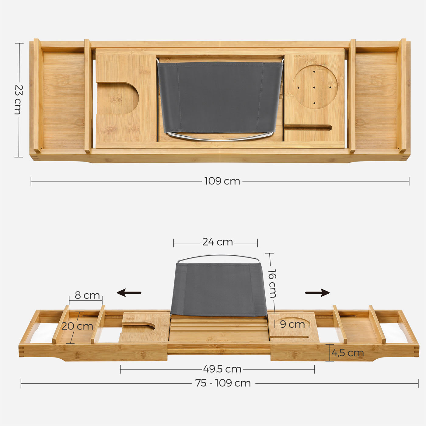 Bamboo Bath Tray – Natural – Luxury Extendable Design with Tablet and Cup Holders
