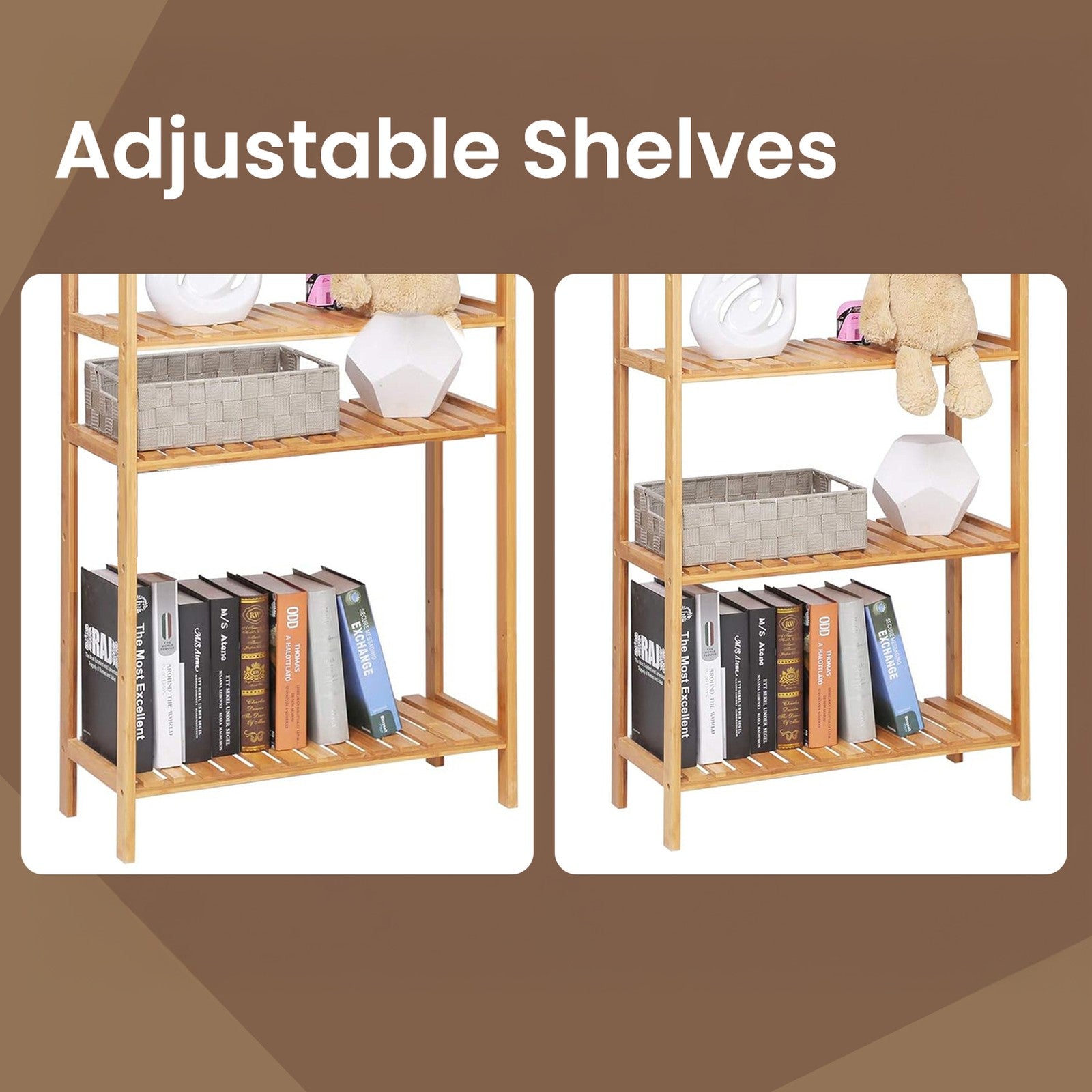 5-Tier Storage Shelf – Bamboo – Natural – Multifunctional Design for Bathroom, Kitchen, Living Room, and Hallway