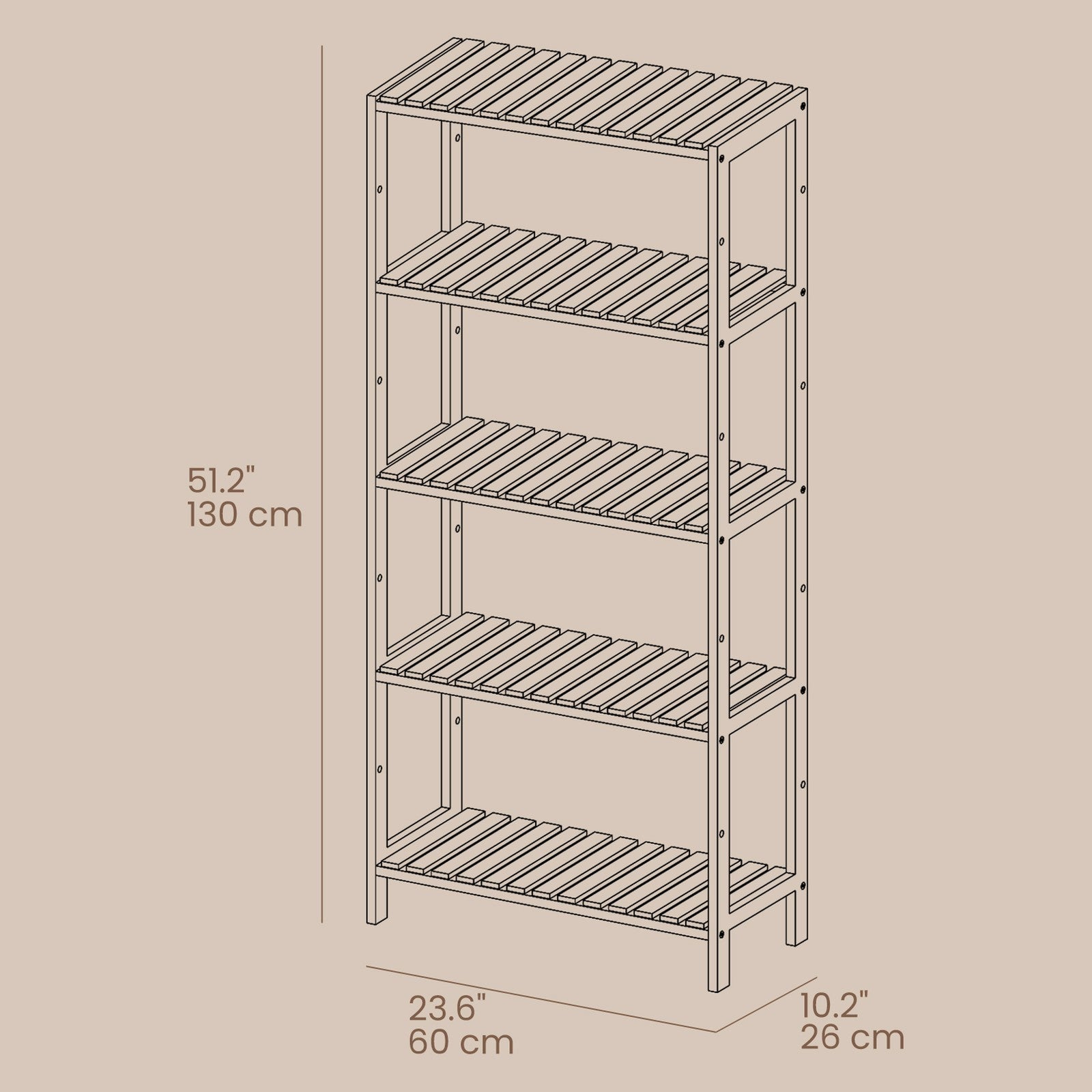 5-Tier Storage Shelf – Bamboo – Natural – Multifunctional Design for Bathroom, Kitchen, Living Room, and Hallway