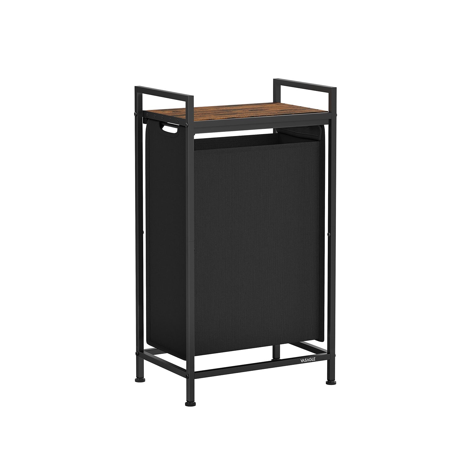 Pull-Out Laundry Basket – Metal Frame – Ink Black and Rustic Brown – Removable Laundry Bag