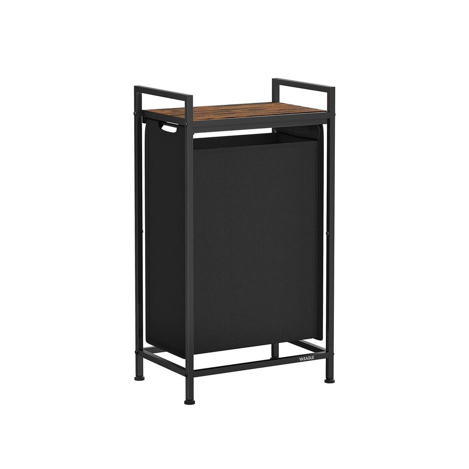 Pull-Out Laundry Basket – Metal Frame – Ink Black and Rustic Brown – Removable Laundry Bag