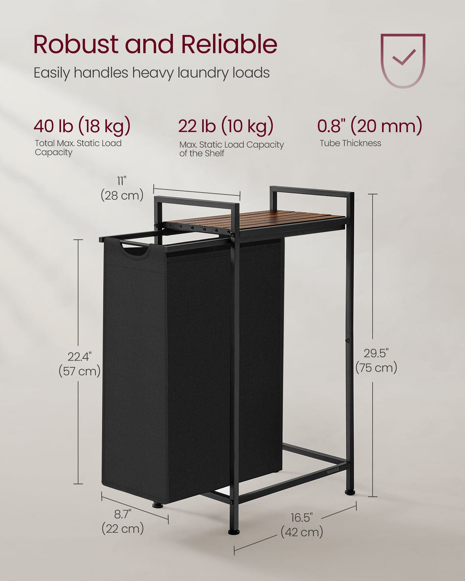 Pull-Out Laundry Basket – Metal Frame – Ink Black and Rustic Brown – Removable Laundry Bag