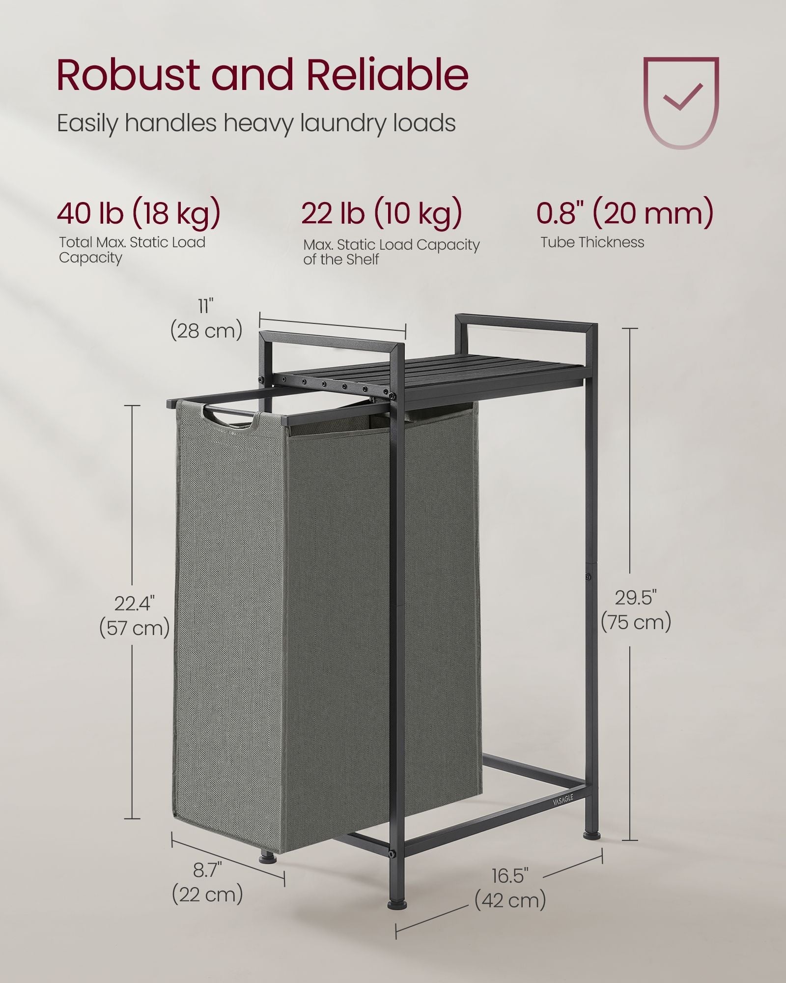Laundry Basket – Metal Frame – Slate Grey and Charcoal Grey – Pull-Out and Removable Design