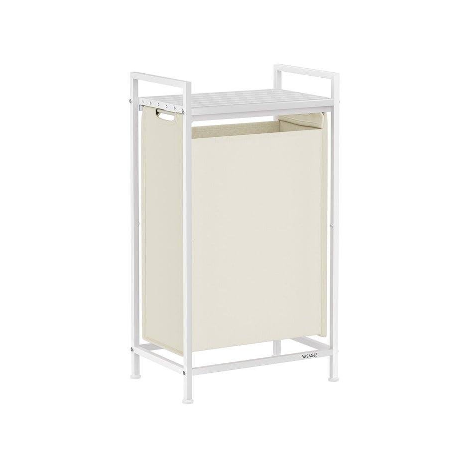 Pull-Out Laundry Basket – Metal Frame – Cream White and Cloud White – Removable Laundry Bag