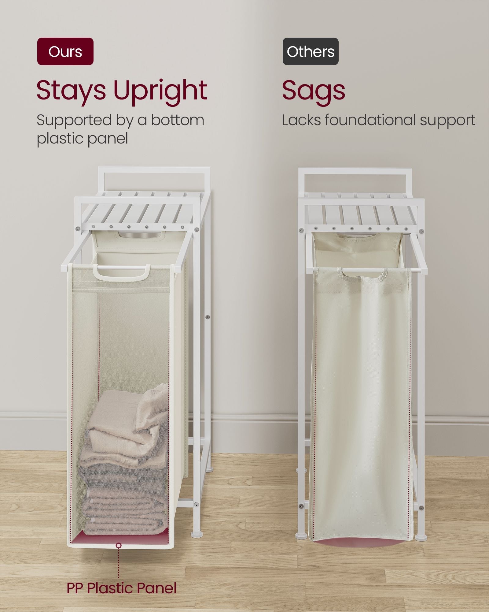 Pull-Out Laundry Basket – Metal Frame – Cream White and Cloud White – Removable Laundry Bag