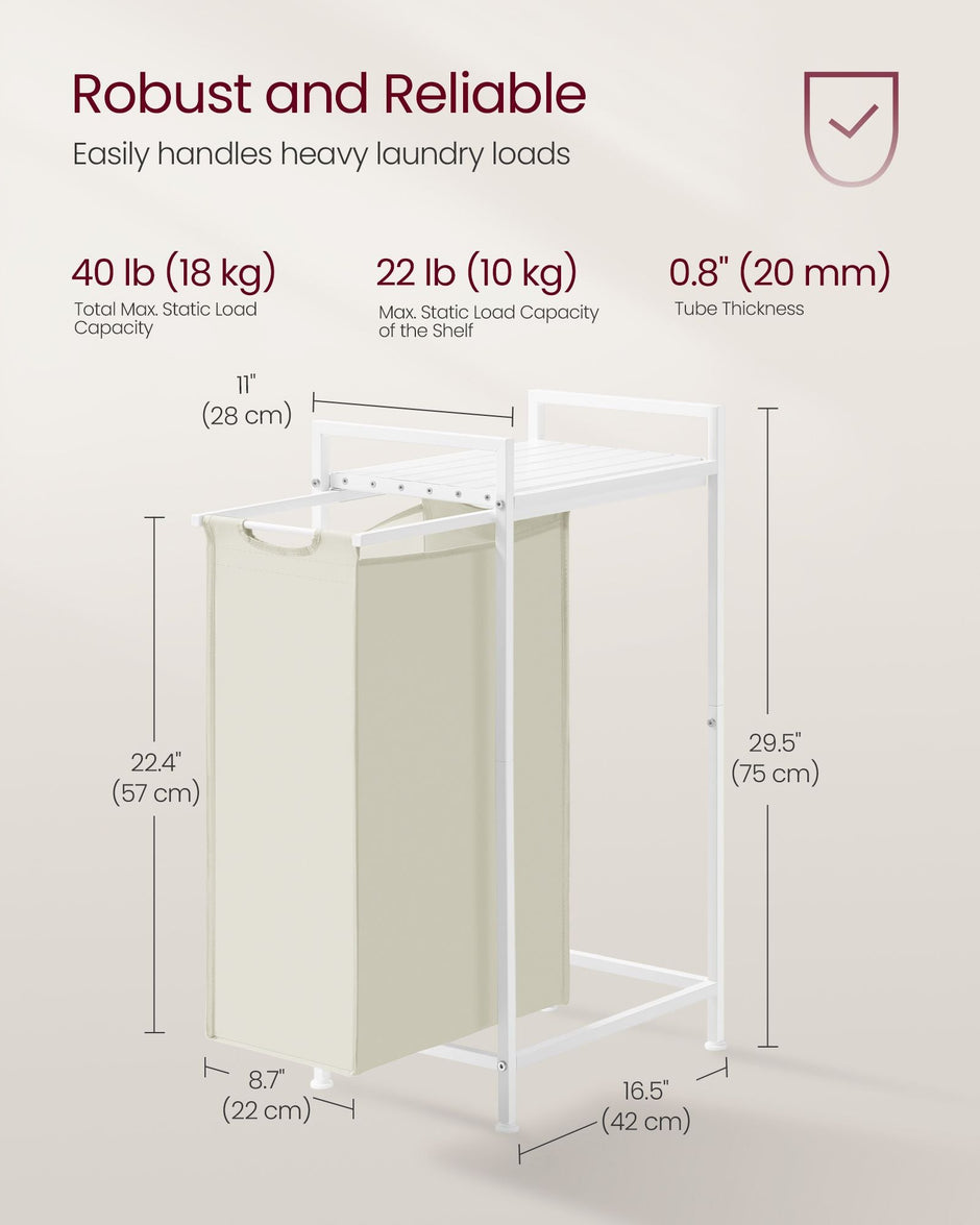 Pull-Out Laundry Basket – Metal Frame – Cream White and Cloud White – Removable Laundry Bag
