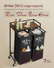 Laundry Basket – Fabric – Ink Black and Rustic Brown – 2 Compartment Hamper with Wheels and Storage Shelf