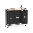 Laundry Basket – Plastic – Ink Black and Rustic Brown – 3 Compartments with Wheels and Storage Shelf