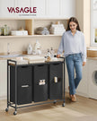 Laundry Basket – Plastic – Ink Black and Rustic Brown – 3 Compartments with Wheels and Storage Shelf