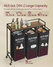 Laundry Basket – Plastic – Ink Black and Rustic Brown – 3 Compartments with Wheels and Storage Shelf