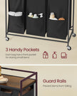 Laundry Basket – Plastic – Ink Black and Rustic Brown – 3 Compartments with Wheels and Storage Shelf